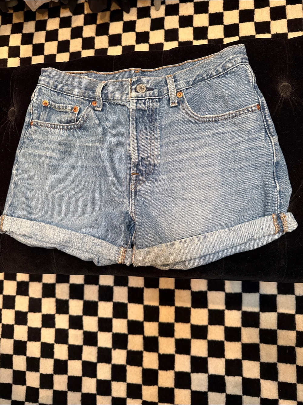 Levi's 501 Medium Blue Rolled Cuff Denim Shorts